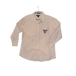 Vintage mountain lake tan button front long sleeve shirt plus size 1X Christmas